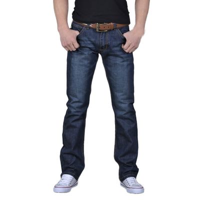 Classic Fit Jeans Mens Comfy Stretch Denim Pants Retro Washed Straight Leg Biker Jeans Trousers Bootcut Work Pants Blue