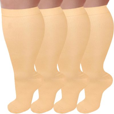 4 Pairs Plus Size Compression Socks for Women 20-30 mmHg, Wide Calf Stockings Best Support for Circulation, Running