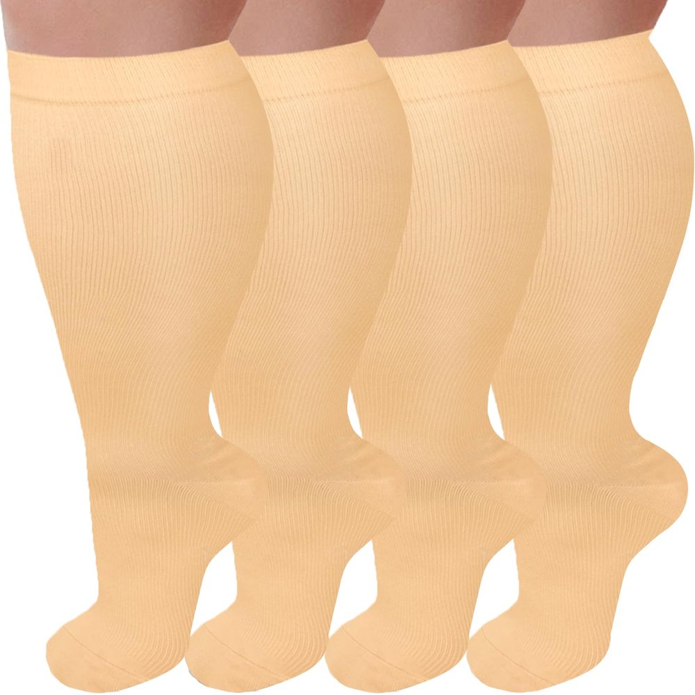 4 Pairs Plus Size Compression Socks for Women 20-30 mmHg, Wide Calf Stockings Best Support for Circulation, Running