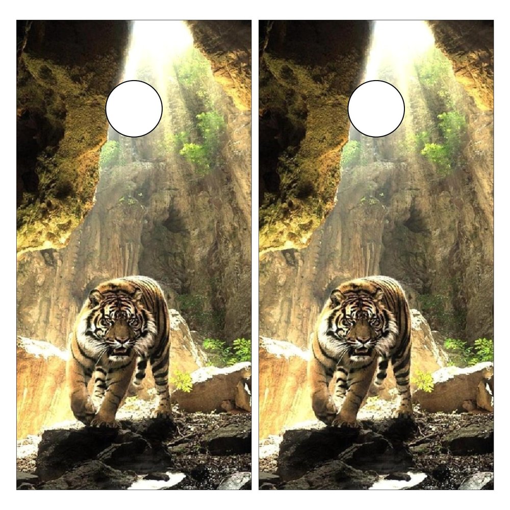 Styubn Cornhole Board Wraps Tiger Cave Cornhole Skins for Boards,Skin Decal Vinyl Wrap for Cornhole Game Board Bag Toss (2xpcs.)