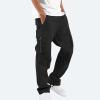 Mens Loose Elastic Waist Cargo Pants Outdoor Hiking Workwear Pull-On Pants Multiple Pockets Straight Leg Trousers Black view 2