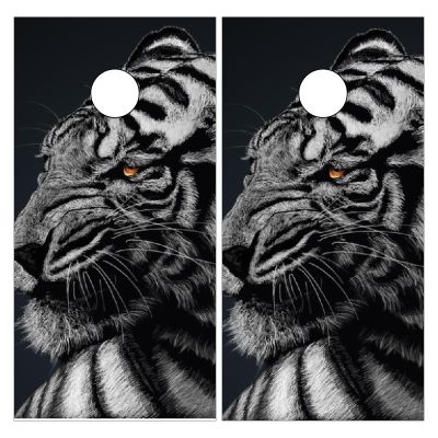 Styubn Cornhole Board Wraps White Black Tiger Cornhole Skins for Boards,Skin Decal Vinyl Wrap for Cornhole Game Board Bag Toss (2xpcs.)