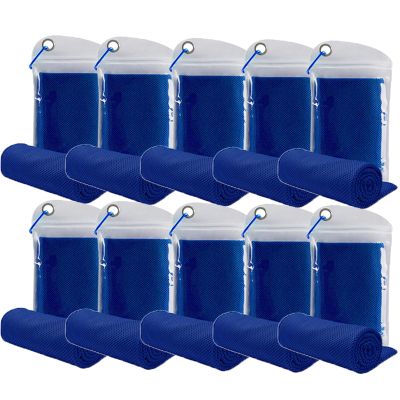 immoono 10 Pack Cooling Towels Bulk Microfiber Ice Towel Quick Dry Breathable Chilly Sweat Towel Stay Cool Towel for Neck Face Yoga Gym Workout Running Beach with Carabin Bag, 40x12'', Dark Blue