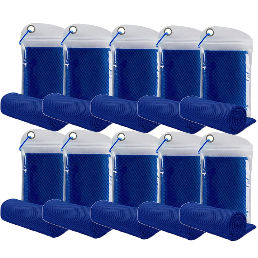 immoono 10 Pack Cooling Towels Bulk Microfiber Ice Towel Quick Dry Breathable Chilly Sweat Towel Stay Cool Towel for Neck Face Yoga Gym Workout Running Beach with Carabin Bag, 40x12'', Dark Blue