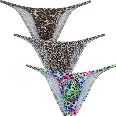Botmois Men's Leopard Hight Cut Bikini Briefs Leopard Underwear Male Bulge Pouch Ruched Hip Underpants Tiny Waist Swimsuit 3-Pack(Brown Leopard,Black Leopard,Color Leopard) XL