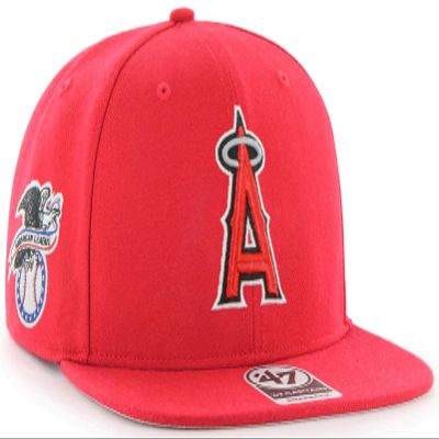'47 MLB Sure Shot Captain Hat Adjustable Structured 6-Panel Snapback Hat Cap, Adult One Size Fits All (One Size, Los Angeles Angels)