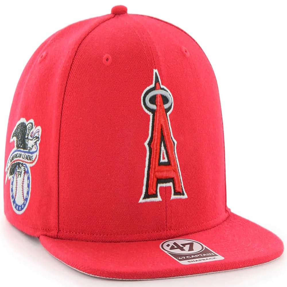 '47 MLB Sure Shot Captain Hat Adjustable Structured 6-Panel Snapback Hat Cap, Adult One Size Fits All (One Size, Los Angeles Angels)