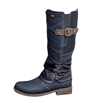 Ladmiple Womens Cowboy Boots Wide Calf Tall Cowboy Boots for Women, Fashion Western Pointed Toe Chunky Heel Pull-On Knee High Cowgirl Boots Black
