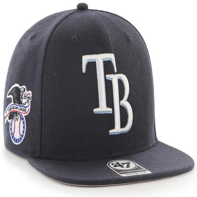 '47 MLB Sure Shot Captain Hat Adjustable Structured 6-Panel Snapback Hat Cap, Adult One Size Fits All (One Size, Tampa Bay Rays)