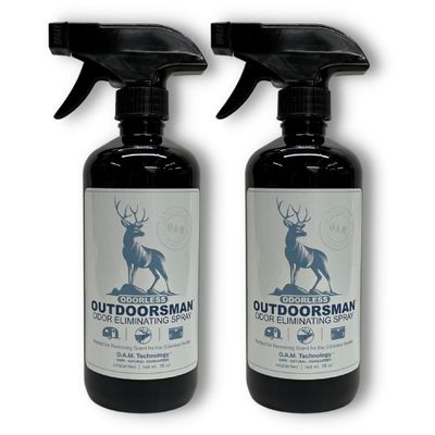 Odorless Outdoorsman Odor Eliminating Spray Completely Removes All Odor in Coolers, Sleeping Bags, Trucks, & More. Safe To Spray Around Pets. Removes Odor On Contact. - 2 16 oz Bottles (Unscented)