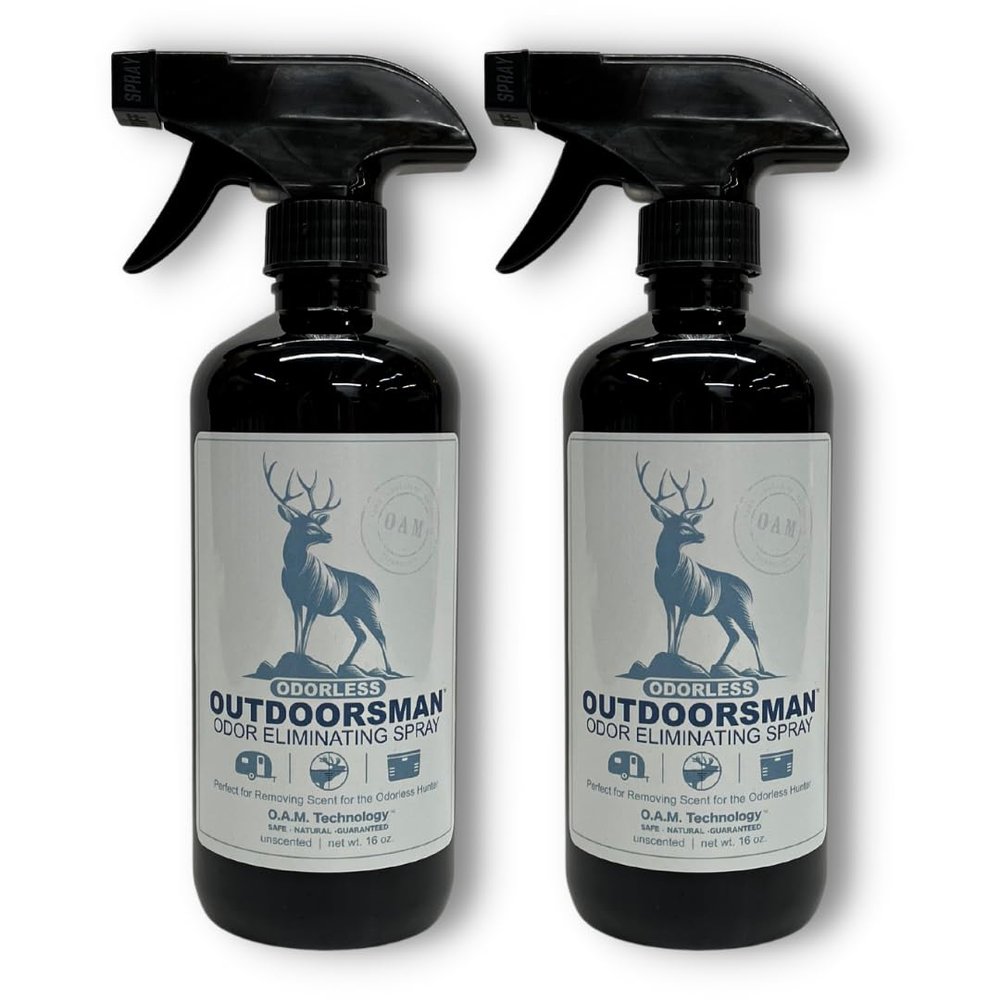 Odorless Outdoorsman Odor Eliminating Spray Completely Removes All Odor in Coolers, Sleeping Bags, Trucks, & More. Safe To Spray Around Pets. Removes Odor On Contact. - 2 16 oz Bottles (Unscented)