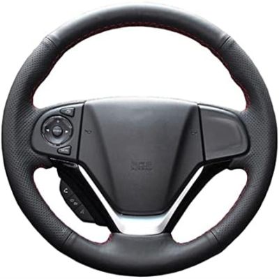 Black Leather Car Steering Wheel Cover for CRV 2012 2013 2014 Hand-Stitched Car Steering Wheel Cover