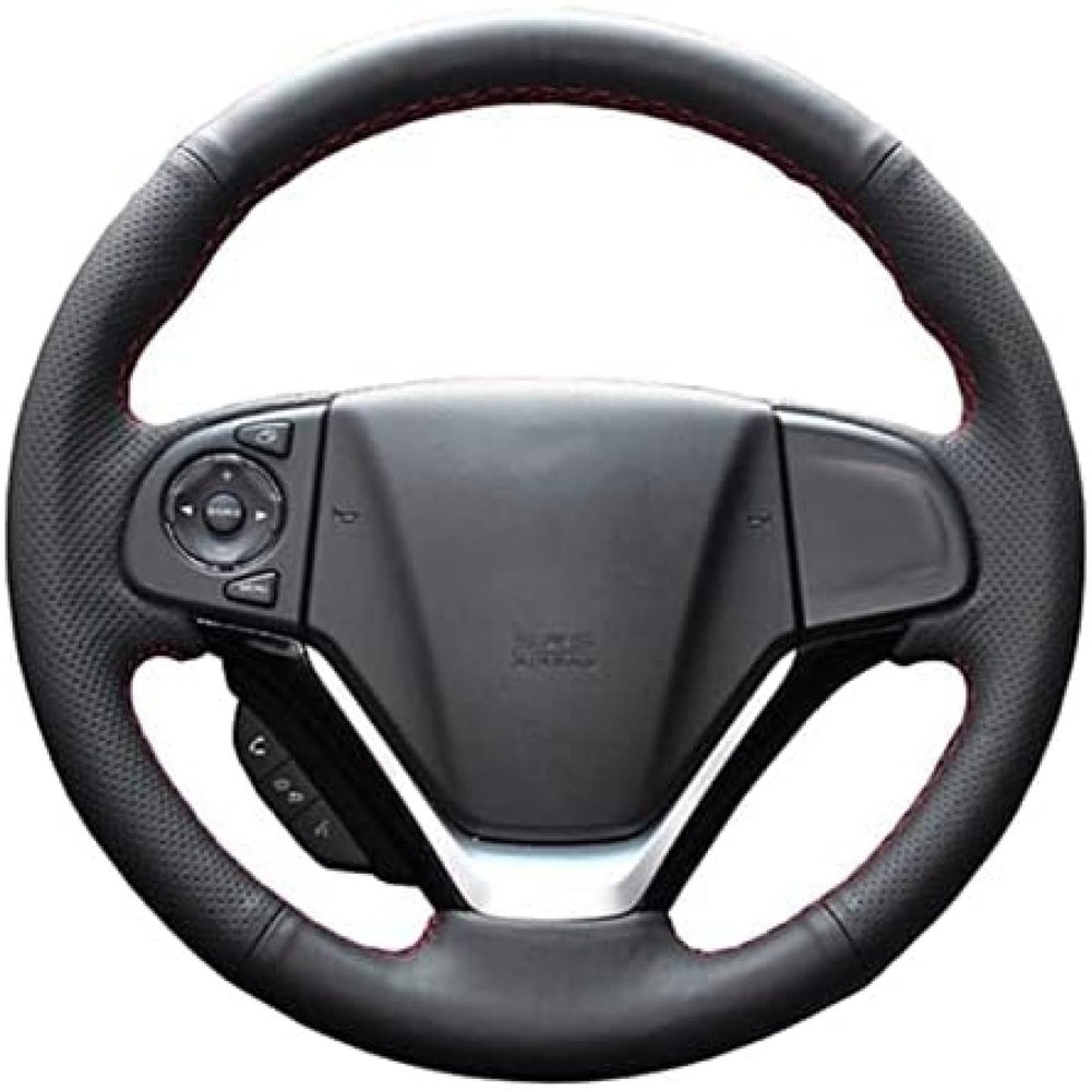 Black Leather Car Steering Wheel Cover for CRV 2012 2013 2014 Hand-Stitched Car Steering Wheel Cover