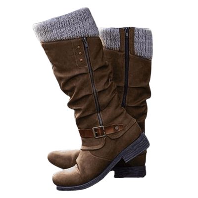 Ladmiple Cowgirl Boots Square Toe Brown Cowgirl Boots for Women, Western Cowboy Boots for Women Knee High Tall Pointed Toe Pull On Zipper Stitching Chunky Heel Fashion Boots
