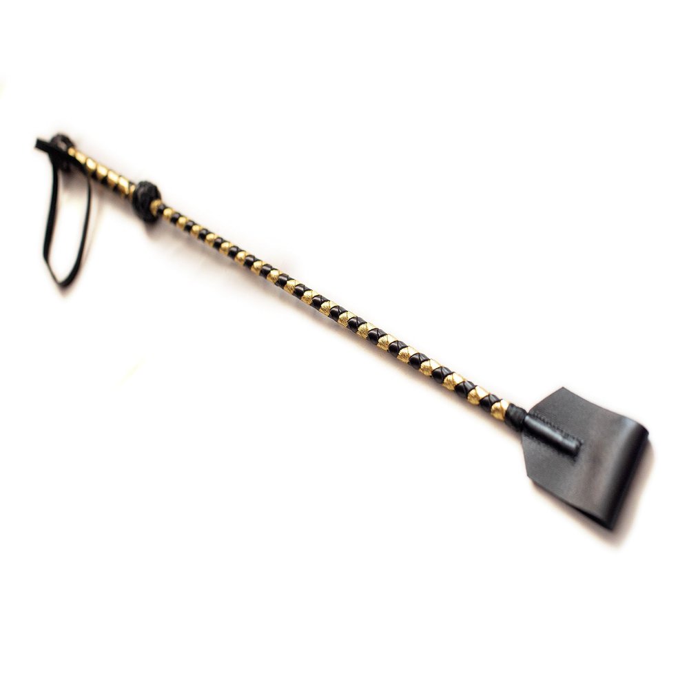 Genuine Leather Handcrafted Riding Crop - 20" or 29" Riding Accessory - Premium and Gentle Crops for Horses (Black and Gold, 29 Inches)