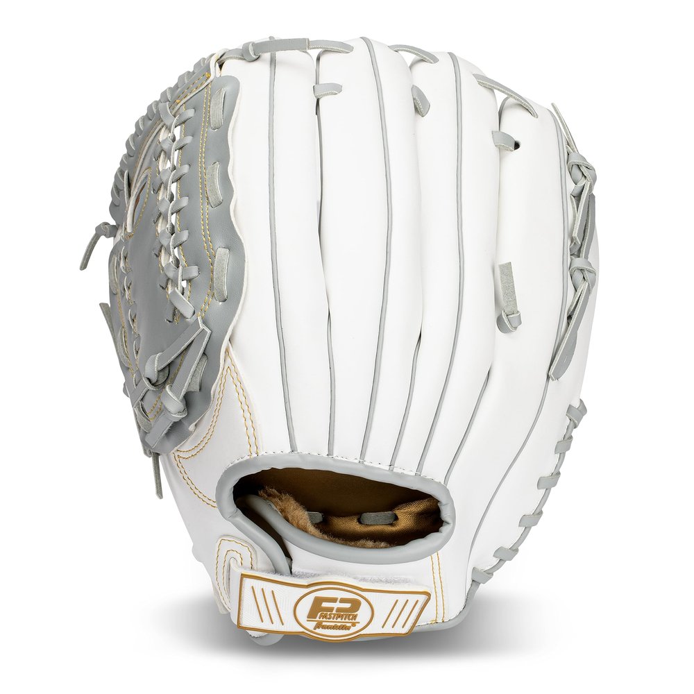 Franklin Sports Fastpitch Softball Glove - Field Master Fastpitch + Slowpitch Mitt - Women's + Girls' Lefty Glove - Adult + Youth - Left Hand Throw - 12.0" - White + Grey