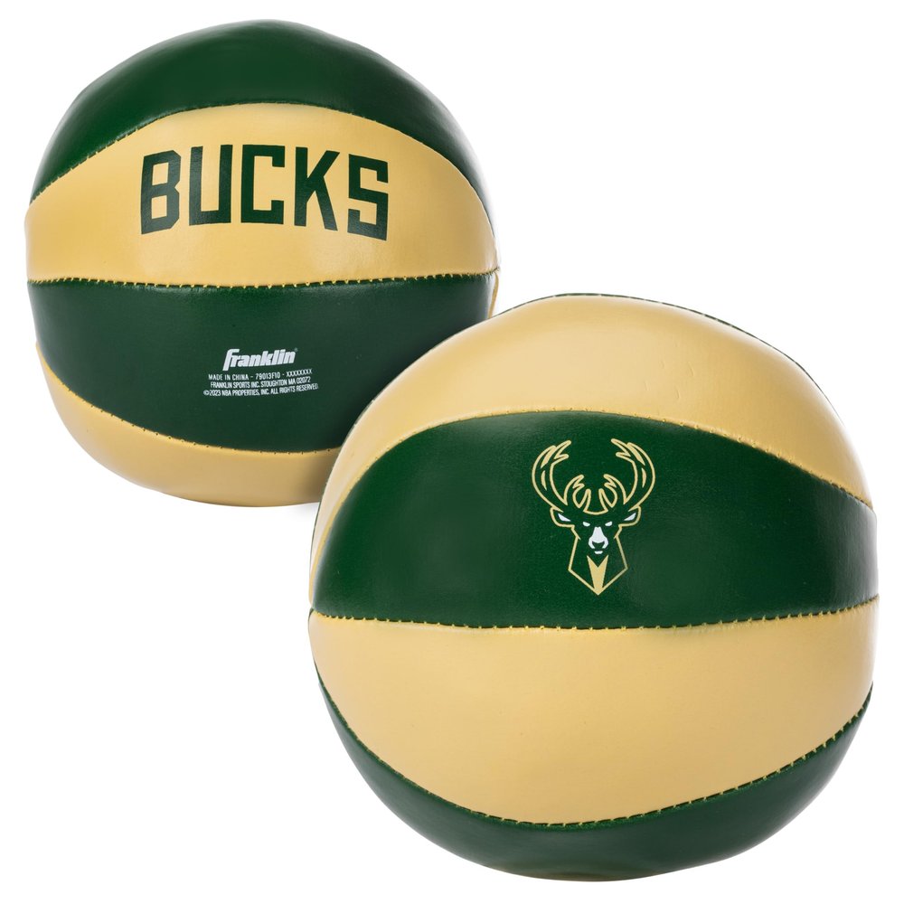 Franklin Sports NBA Milwaukee Bucks Toy Basketballs - 2 Pack of Kids Soft Mini Basketballs for Over the Door + Indoor Hoops - NBA Fan Shop Kids Soft Toy Balls - (2) Mini Balls Included
