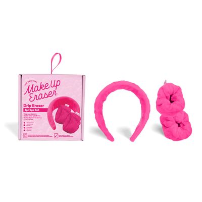 Drip Eraser by The Original Makeup Eraser, Absorbent Headband and Wristbands Collect Water During Face Washing, 3 Piece Spa Set, One Size Fits Most, Original Pink