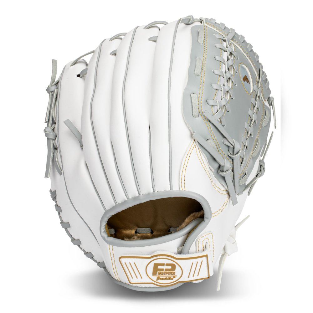 Franklin Sports Fastpitch Softball Glove - Field Master Fastpitch + Softball Mitt - Womens + Girls Righty Glove - Adult + Youth Gloves - Right Hand Throw - 12.0" - White + Grey