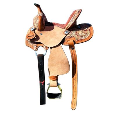 8" 10" 12" 13" Western Kids Horse Barrel Saddle for Horse Riding, Floral Tooled Saddle with Silver Conchos Black Pink Turquoise (8" Seat, Brown 01)