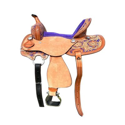8" 10" 12" 13" Western Kids Horse Barrel Saddle for Horse Riding, Floral Tooled Saddle with Silver Conchos Black Pink Turquoise (8" Seat, Blue 01)