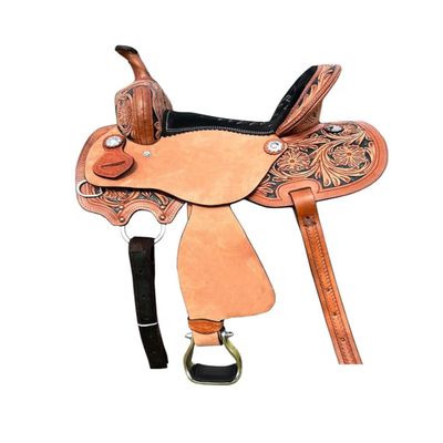 8" 10" 12" 13" Western Kids Horse Barrel Saddle for Horse Riding, Floral Tooled Saddle with Silver Conchos Black Pink Turquoise (8" Seat, Black 01)