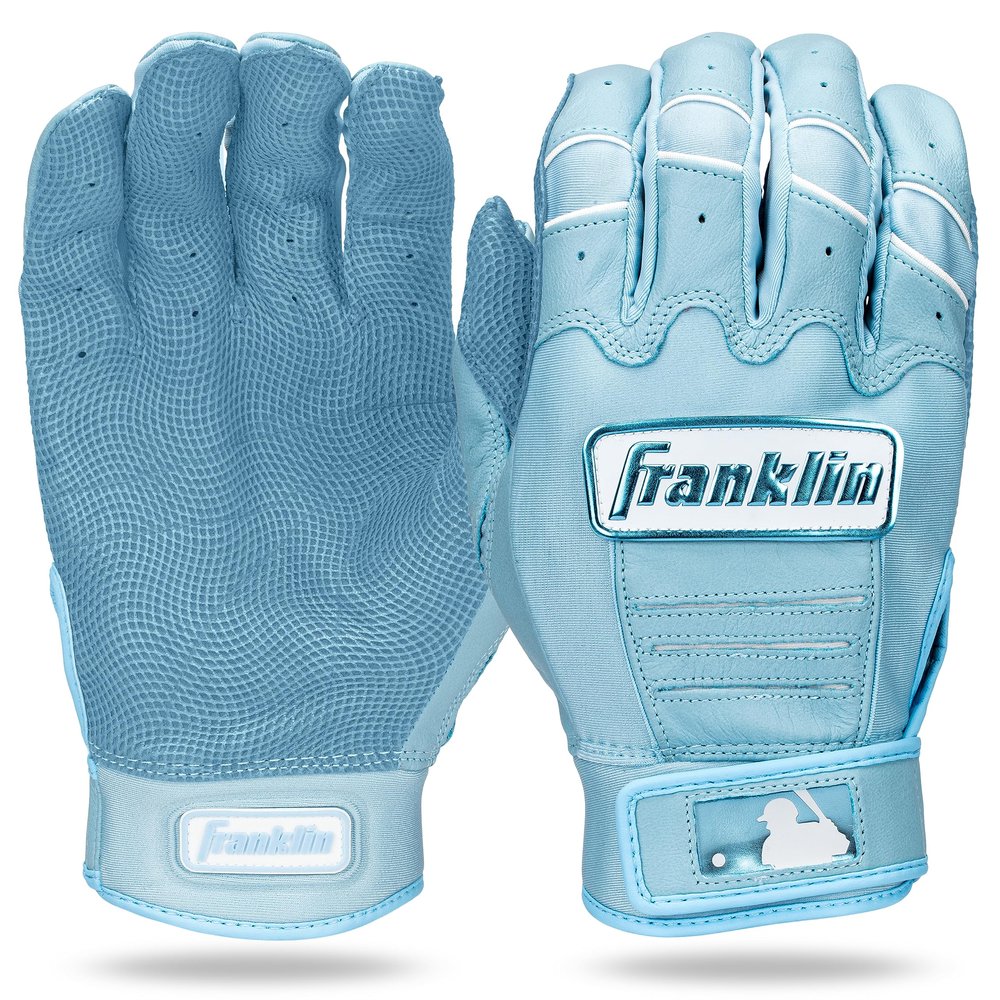 Franklin Sports MLB Batting Gloves - CFX Pro Adult + Youth Batting Gloves Pair - Baseball + Softball Gear - Premium Pro-Quality Leather - Carolina Blue Highlight - Adult Large