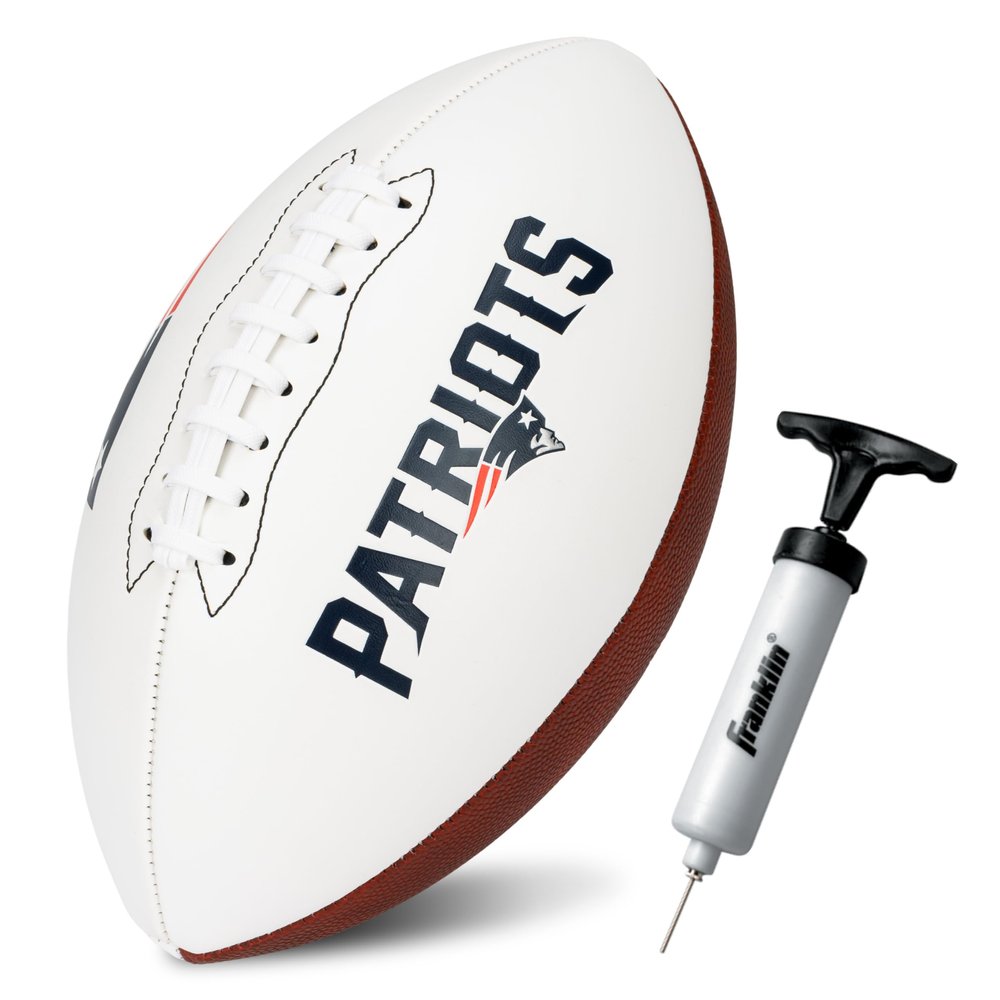 Franklin Sports NFL New England Patriots Autograph Football - Official Size White Panel Souvenir Football for Autographs + Signatures - NFL Team Fan Shop Memorabilia Ball for Display