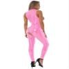 ACSUSS Sexy Women Open Bust Bodysuit Open Crotch PVC Latex Catsuit Tight Fitting Jumpsuits Club Wear Pink Small view 2