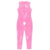 ACSUSS Sexy Women Open Bust Bodysuit Open Crotch PVC Latex Catsuit Tight Fitting Jumpsuits Club Wear Pink Small view 3