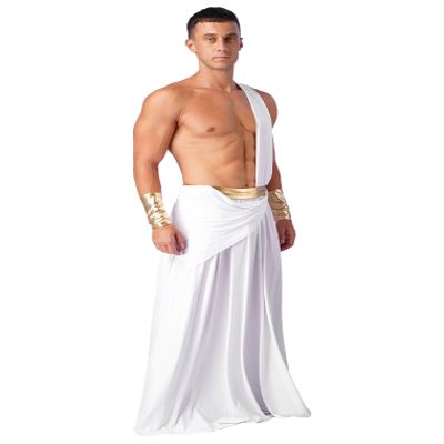 Hularka Men's Toga Costume Greek Rome Theme Party Cosplay Fancy Dress One Shoulder Strap Role Play Outfits Long_White Large