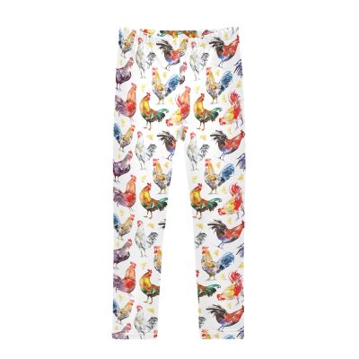 Aflyko Girls' Leggings Rooster Hen Chicken Watercolor Kids Workout Pants Dance Tights 4-10T