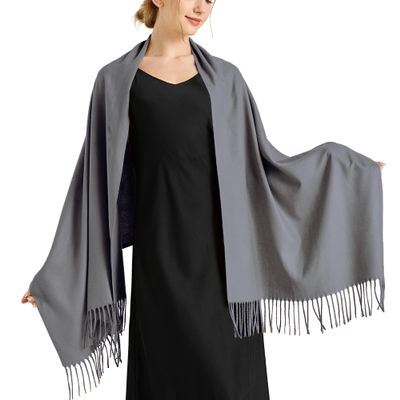 Ciormis Women's Scarf Pashmina Shawls and Wraps for Evening Dresses Travel Office Winter Wedding Large Scarves(Grey)