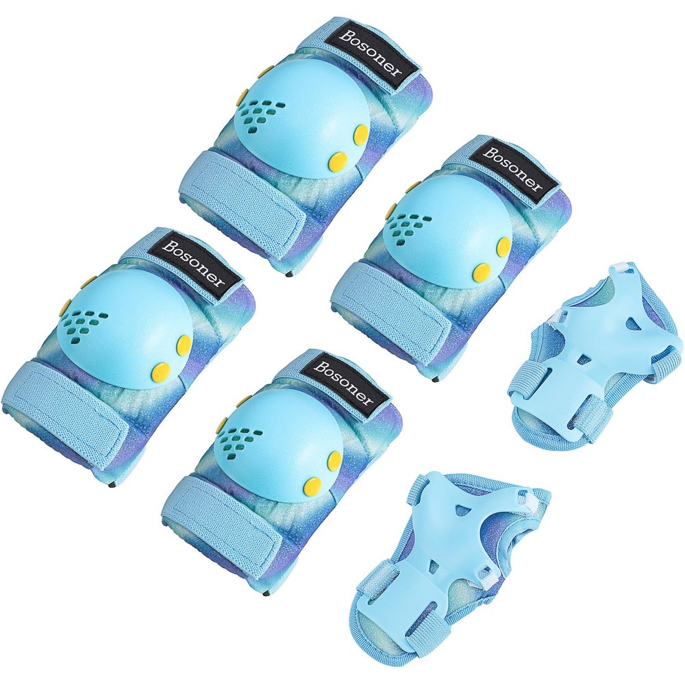 BOSONER Knee Elbow Pads for Kids: Child Knee Pads and Elbow Pads Wrist Guards Set - 6Pcs Safety Protective Gear for Roller Bike Skating
