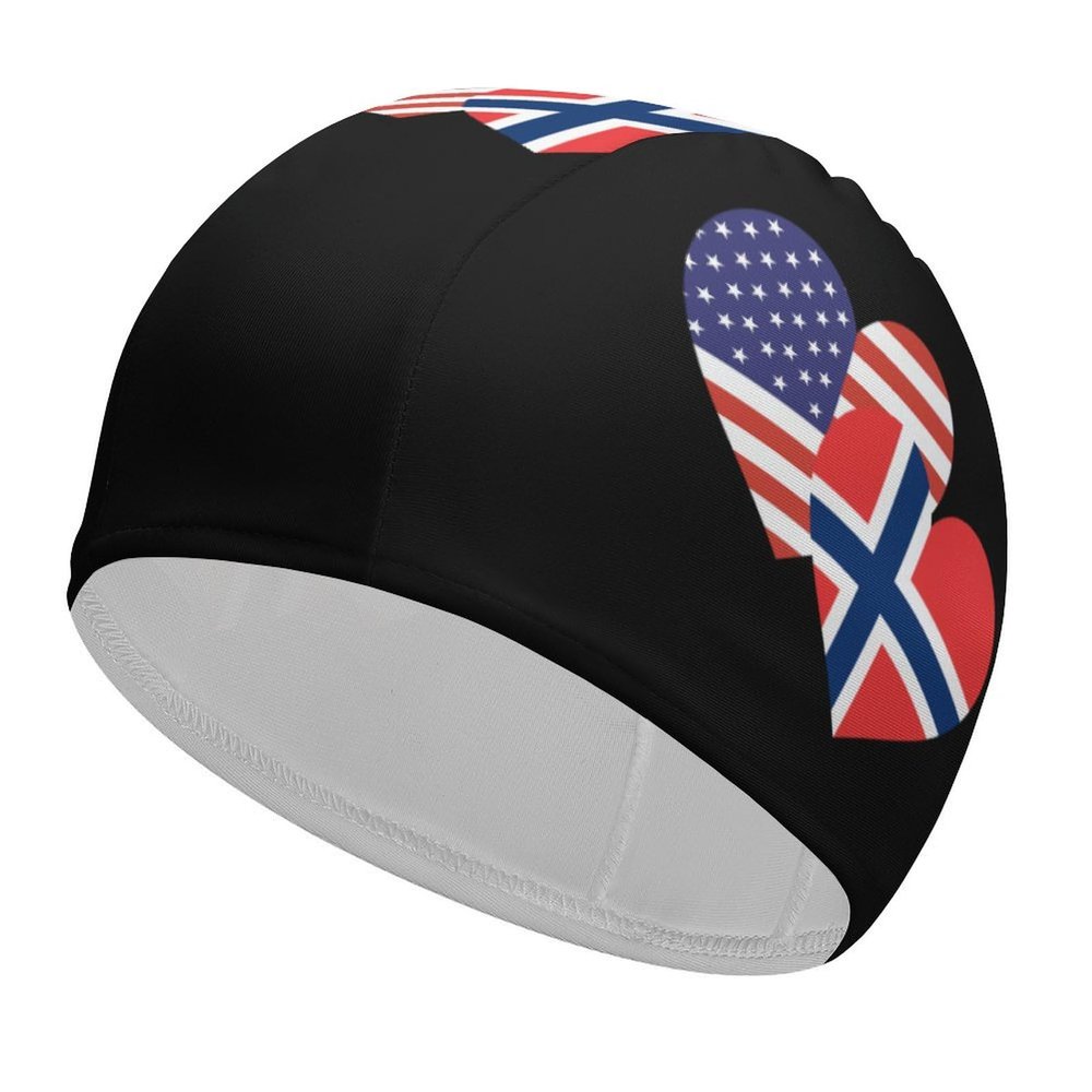 Norway American Heart Flag Swim Cap for Women Men Long Hair Swimming Caps Bathing Cap for Swimming