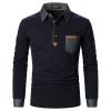 LUJENGEFA Long Sleeve Polo Shirts for Men Stylish Patchwork Contrasting Color Golf Polos Cotton Polo Shirt Tops with Pocket Navy Blue M view 3