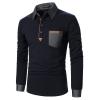 LUJENGEFA Long Sleeve Polo Shirts for Men Stylish Patchwork Contrasting Color Golf Polos Cotton Polo Shirt Tops with Pocket Navy Blue M view 4