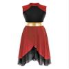 YOOJOO Women Praise Dance Dress Color Block Sleeveless Asymmetrical Hem Leotard Lyrical Contemporary Dress Dancewear Red&Black Large view 1