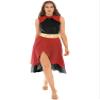YOOJOO Women Praise Dance Dress Color Block Sleeveless Asymmetrical Hem Leotard Lyrical Contemporary Dress Dancewear Red&Black Large view 2