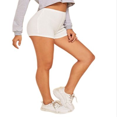 LITHYC Ribbed Mid-Rise Shorts (Color : White, Size : Medium)
