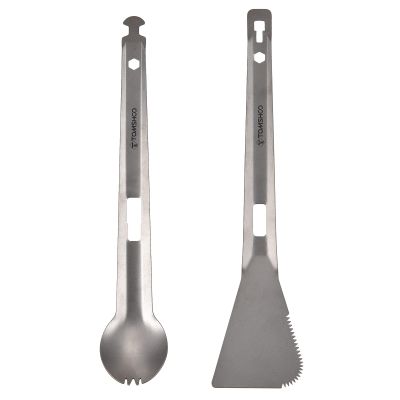 HUIOP Tongs, Serving Tongs Multi-Purpose BBQ Tongs with Spork and Serrated Spatula for Camping Hiking Picnic Cooking