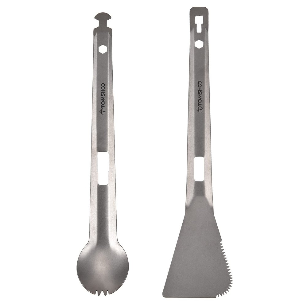 HUIOP Tongs, Serving Tongs Multi-Purpose BBQ Tongs with Spork and Serrated Spatula for Camping Hiking Picnic Cooking