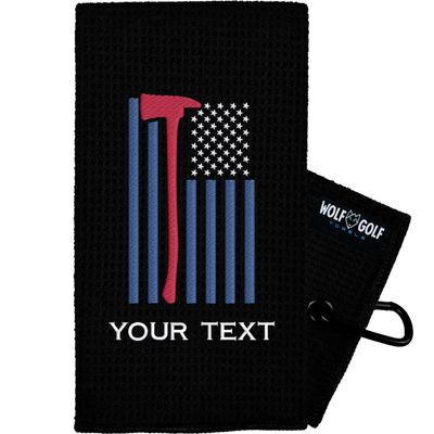 Personalized Fireman Flag Golf Towel | Embroidered Firefighter Towel | Golf Gift and Accessories for Men or Women