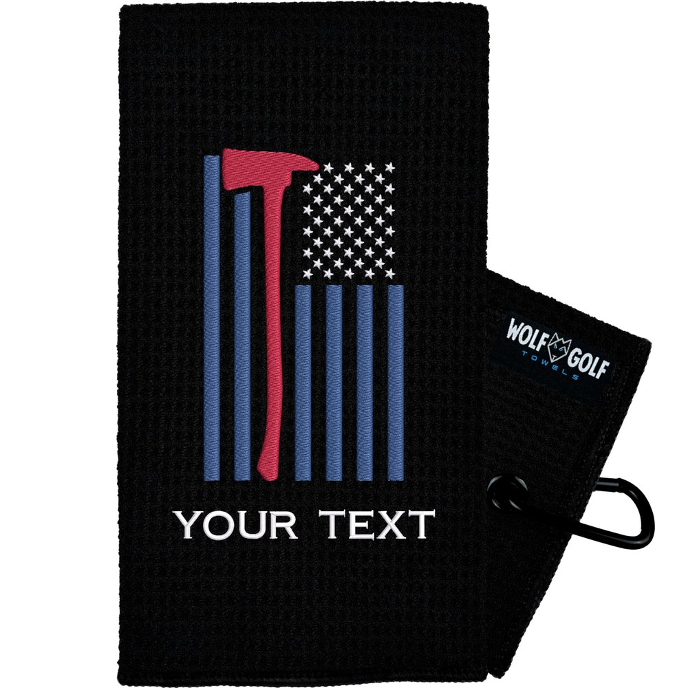 Personalized Fireman Flag Golf Towel | Embroidered Firefighter Towel | Golf Gift and Accessories for Men or Women