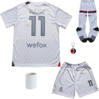 BIRDBOX Youth Sportswear Milan Christian Pulisic 11 Kids Away White Soccer Jersey/Shorts Bag Keychain Football Socks Set (White, 24)