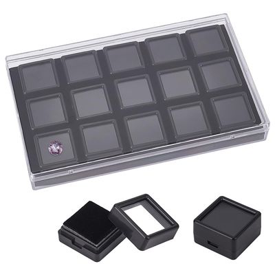 BENECREAT 15 Pack Gemstone Display Box Black Acrylic Diamond Display Case Jewelry Box with Clear Glass Window for Treat, Gems, Diamond, Gift Packing, 1.1x0.7inch