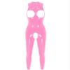 easyforever Women Sexy Hollow Out Bodysuit Lingerie Clubwear Patent Leather Invisible Zipper Latex Catsuit Pink Large view 1