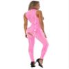 easyforever Women Sexy Hollow Out Bodysuit Lingerie Clubwear Patent Leather Invisible Zipper Latex Catsuit Pink Large view 3