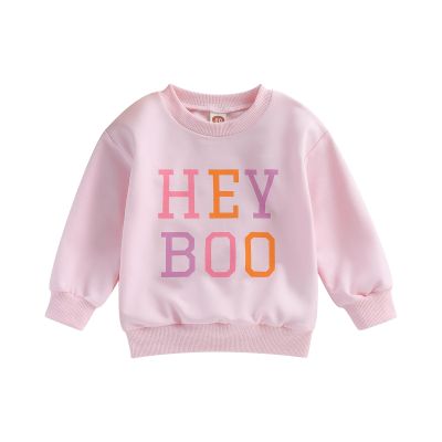FYBITBO Halloween Toddler Baby Girls Sweatshirts Pink Hey Boo Crewneck Sweater Shirt Kids Long Sleeve Tops Fall Clothes (Pink-Hey Boo Sweatshirt Shirt,2-3T)