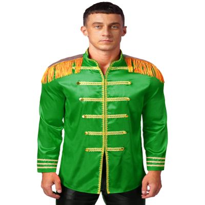 Lejafay Men's Steampunk Military Drummer Parade Jacket Tassel Halloween SGT Sergeant Pepper Costume Green X-Large